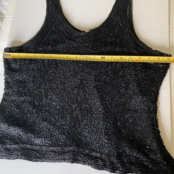 Vintage Black fully embelished shiny sparkling tank top fully zipped back L-XL - Picture 8 of 9